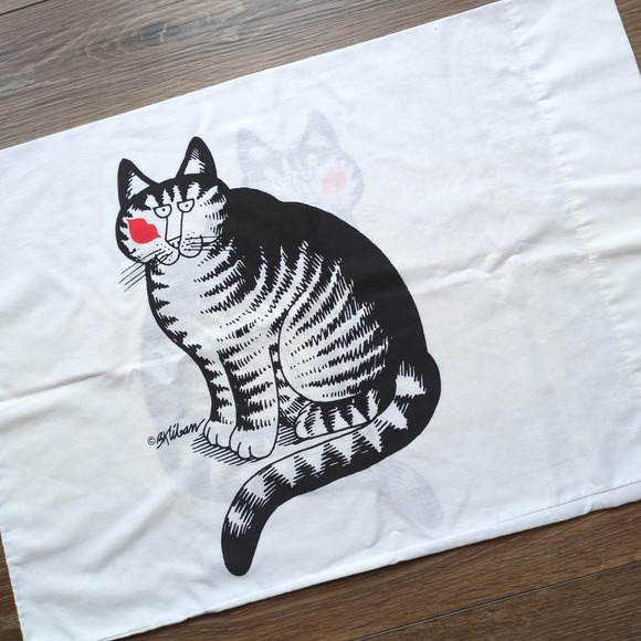 Vtg 70s Kliban Cat Kiss Cheek Standard Pillow Case Cover Bedding Marlborough - Picture 2 of 6